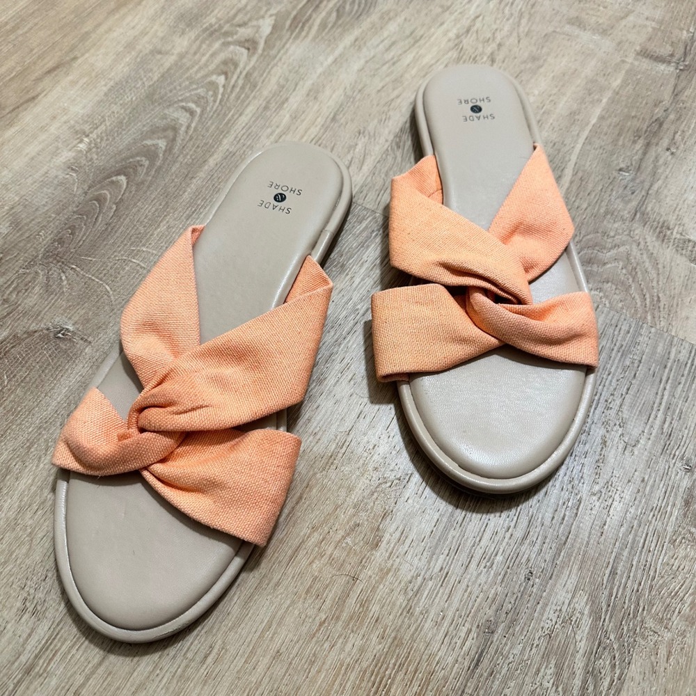 Shade & Shore | Orange Twisted‎ Knot Fabric Slide Casual Beach Sandals, Size 10